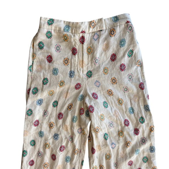Maison D’ Amelie PRINTED LINEN BLEND CULOTTES PANTS WHITE BOHO PANTS SZ SMALL - Picture 2 of 8